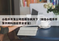 小程序开发公司选择华网天下（微信小程序开发华网科技北京企业业）